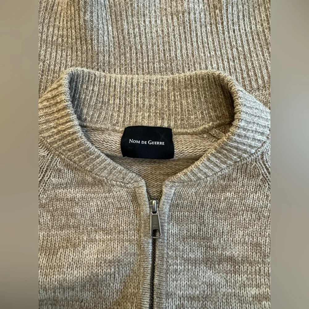 Nom De Guerre Zip Cardigan Wool Blend Sweater Beige Single Pocket Archive